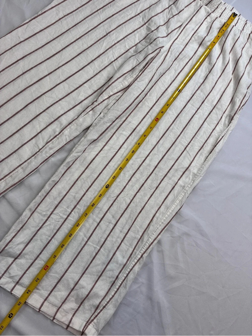 stars above Linen Blend Cream Wide-Leg Crop Pants with Brown Pinstripes Sz M
